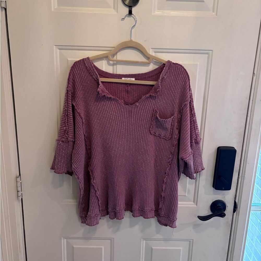 Anthropologie Easel Dusty Rose Ribbed Tunic Top - Picture 2 of 4